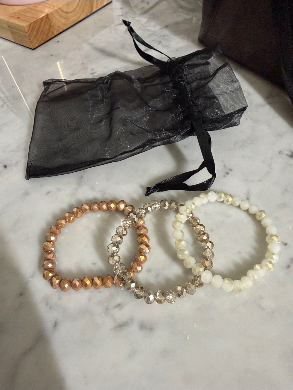 Bead Stretch Bracelet Set - Rose Gold, Champagne & Ivory